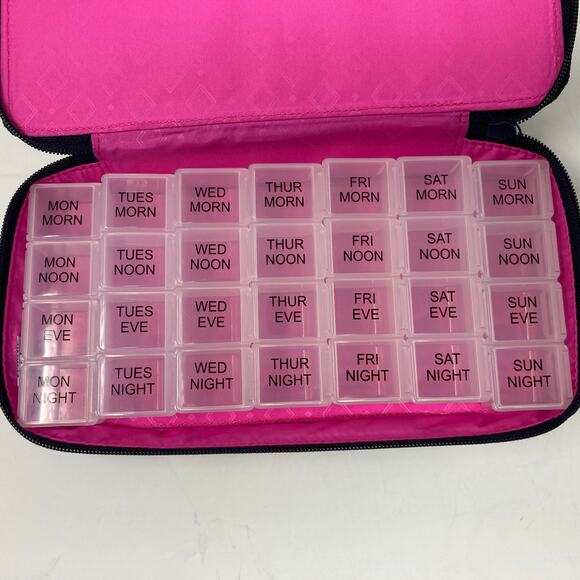 Vera Bradley Large Travel Pill Case Organizer In Flamingo Fiesta Navy Blue Pink - Picture 3 of 16